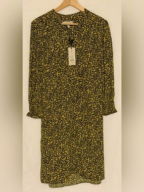 Hobbs London Tafara Tunic Dress Chartreuse Yellow Black Leaf Sprig Mini Shift